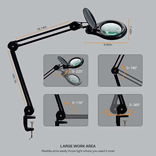 Bifocal LED Magnifying Lamp with Clamp, 14W 1200LM, Black - color: Black