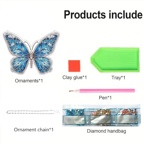 STGLCR DIY Hanging Diamond Art Pendant Painting Kit Butterfly, Special Crystal Gemoration Craft Painting Kit Ornament, 6.06x7.79inch，Crystal Art for Home Wall Window Dec - color: Butterfly