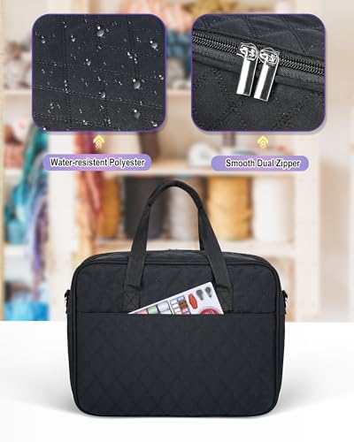 Sewing Supplies Organizer Bag with Removable Binder, Black - color: Black