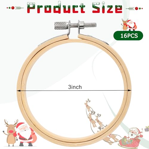 FEBSNOW 16Pcs 3 Inch Embroidery Hoops Adjustable Circle Cross Stitch Ring - style: 3 Inch