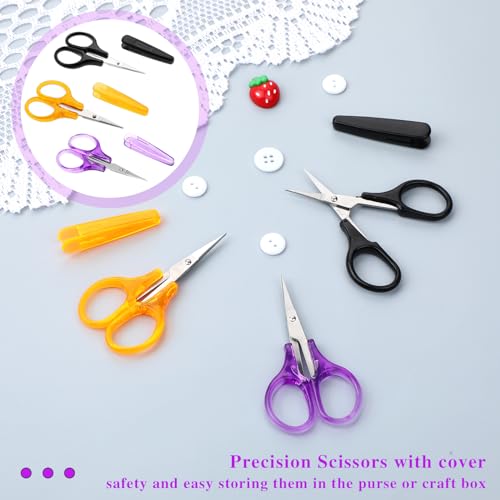 3Pcs Small Scissors All Purpose Craft Scissors Stainless Steel Scissors with Protective Cover Mini Detail Craft Scissors Precision Straight Fine Tips Design for Paper Cutting,Scrapbooking, Sewing - color: Black,yellow,purple