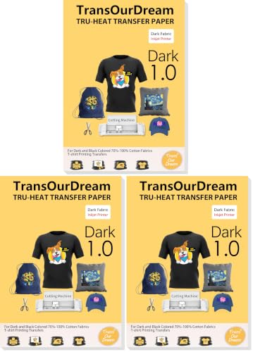 TransOurDream Heat Transfer Paper for Dark T Shirts(20 Sheets, 8.5x11),Printable HTV Heat Transfer Vinyl for Inkjet Printers (Pack of 3) - color: Dark, size: 20 Sheets (Pack of 3)
