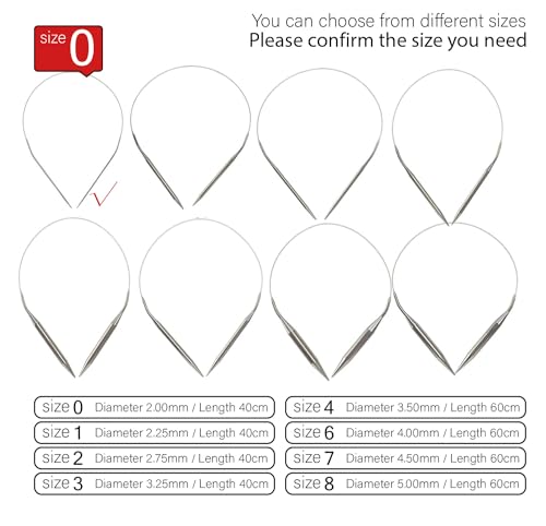 Stainless Steel Circular Knitting Needles Size 0 (2.0mm) 16inch Length - size: US 0(2mm) 40mm