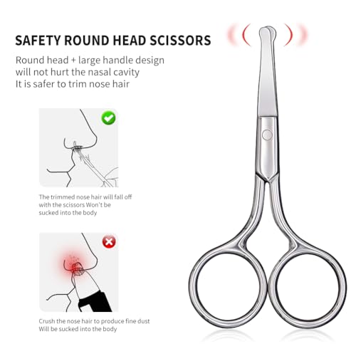 Small Safety Scissors, Round Tip for Nose and Eyebrow Trimming - AsonTao - color: Silver