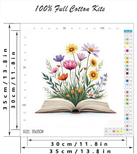 Stamped Cross Stitch Kits for Beginners,Book and Wildflower 14x14in - color: cross stitch-0905-1