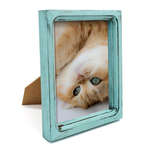 CVHOMEDECO. 6x8 Picture Frame Made of Solid Wood High Definition Glass Rustic Vintage Designs Small Photo Frame for Tabletop Display and Wall Mounting, Distress Blue - color: Distress Blue A, size: 6" X 8"