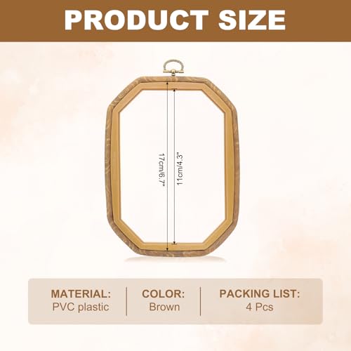 PATIKIL 4 Pieces 6.7" x 4.3" Rectangular Embroidery Hoops Frame Round Imitated Wood Circle Cross Stitch Hoop Ring for Embroidery Art Craft Handy Sewing Decoration, Brown - size: 6.7" x 4.3"