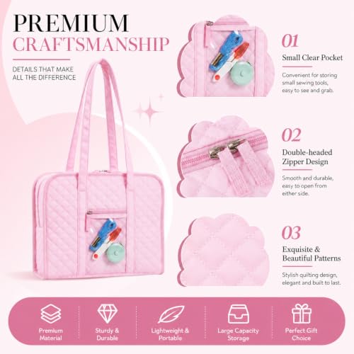 Abbylike Sewing Embroidery 8 Compartments Bag, Pink - style: Pink