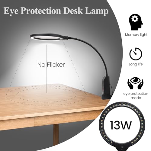 Magnifying Lamp with Clamp & Stand, 15X/8X, 5-Color & 10 Lightness Level - color: Dark Black
