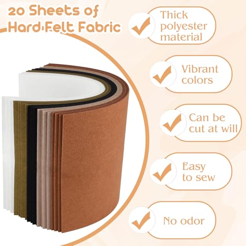 NEBURORA 20 Pcs 2mm Thick Stiff Felt Sheets for Crafts Sewing(Brown Series) - color: White,brown,black