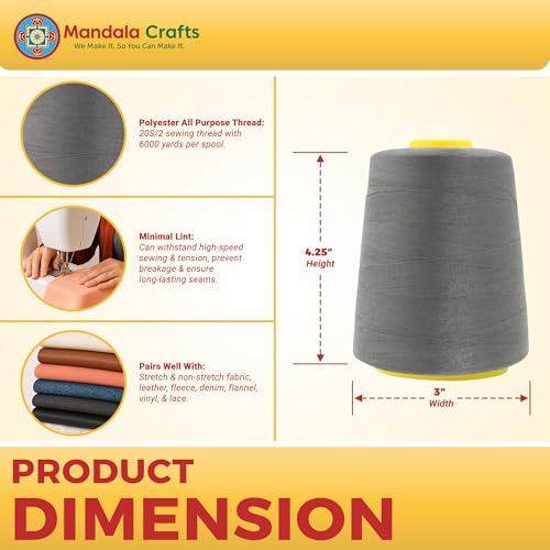 Mandala Crafts 20S/2 Dark Gray Polyester 4 Pack of Serger Threads Cones - color: Dark Gray, size: Pack of 4 20S/2 24000 YDs