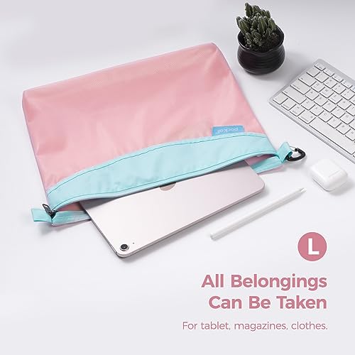 pack all Water-Resistant Zipper Pouch, Mesh Zipper Bag, 14.17"x10.23" - color: Pink, size: Large