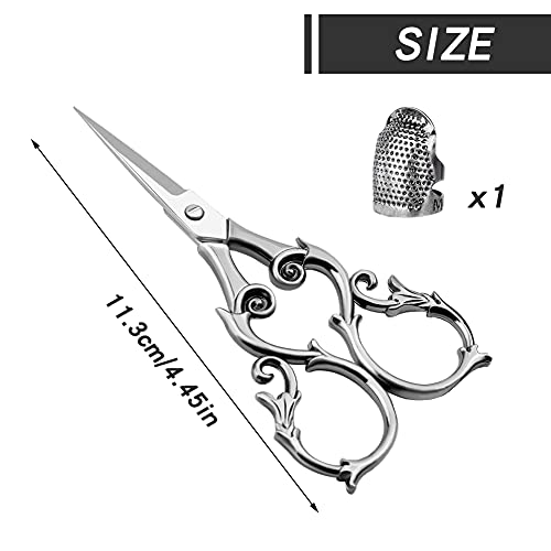 SHWAKK Embroidery Scissors 4.45in Ancient Gray Gourd Flower Sewing Scissors - color: Silver gourd flower