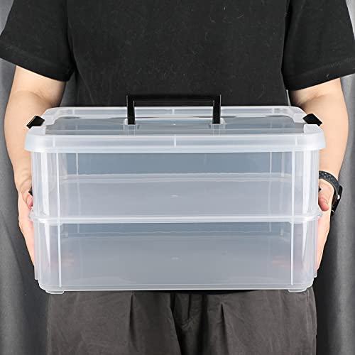 BTSKY 2 Layer Stack & Carry Box, Plastic Storage Container Box with Lid - color: Black