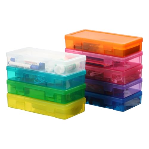 novelinks Clear Pencil Box and Small Plastic Storage Containers with Lids - color: 9 Pack Medium -Color