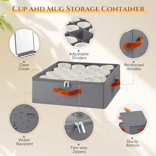 Foyego Cup and Mug Storage Box, Grey, 2 Pack - color: Gray, size: 15.7"L x 15.7"W x 6"H-2 Pack