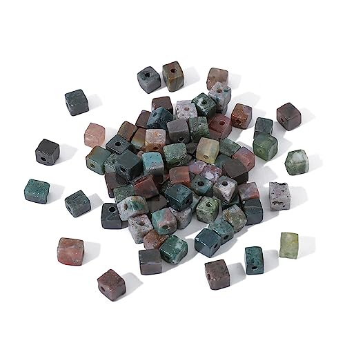 BEADIA Natural Indian Agate Square Stone Beads 4x4mm 85pcs Cube Loose Semi Gemstone Beads for Jewelry Making Design - color: Indian Agate