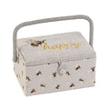 Hobby Gift Medium Sewing Box Organiser, Fabric Covered Storage Box with Handle, Internal Tray, Pin Cushion and Pocket for Sewing, Quilting and Knitting Supplies - color: Bee Happy