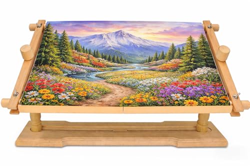 Rotated Table Embroidery Frame Stand - Adjustable Cross Stitch Scroll Frame, Beech Wood Quilting Frame Needlepoint Holder Stretch Bar for Stitching Sewing Craft