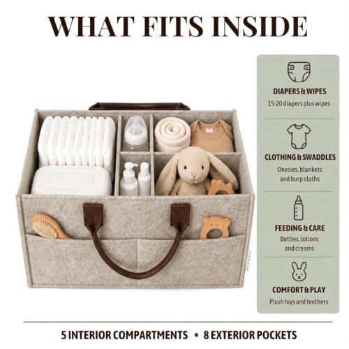 Felt Diaper Caddy Organizer, Nursery & Car Organizer - color: Oatmeal