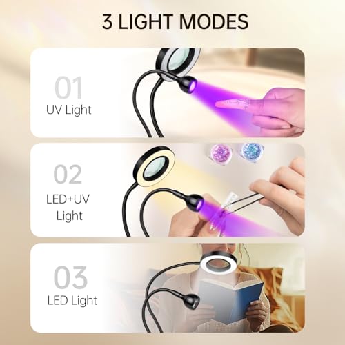 AORAEM LED UV Nail Lamp with Double-Head and 6X Magnifier, Black - color: Magnifier-Black