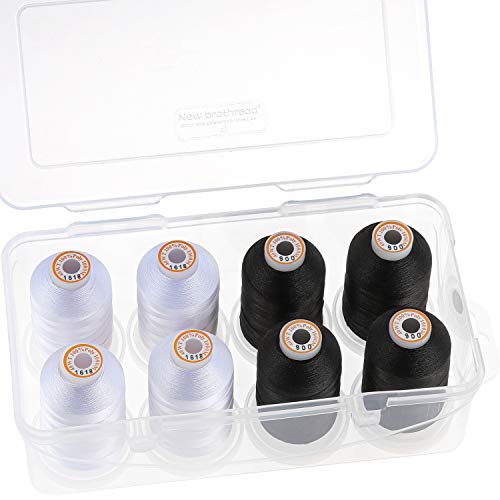 New brothread 8 Spools Embroidery Machine Thread -4xSnow White+4xBlack - color: Snow White+Black