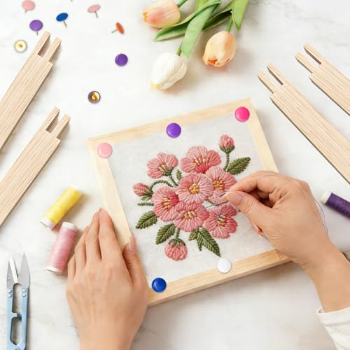 FSWCCK 8 Pcs 8" Stretcher Bars for Needlework with 100 Thumb Tacks, Wooden Canvas Stretcher Bars, Needlepoint Embroidery Stitch Frame Set for Women's Birthday Gifts, Crafts Art