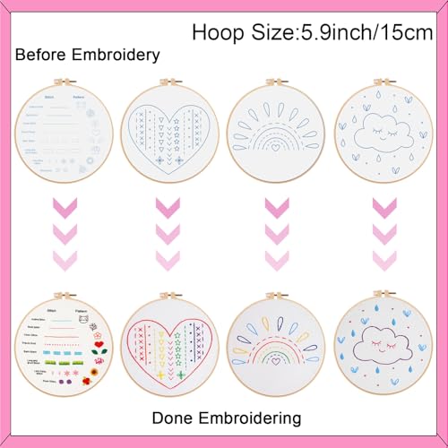 Louise Maelys 12 Pre-Stamped Embroidery Kits for Beginners, Cross Stitch for Kids Girls,DIY Needlepoint Craft Sewing,Practice Kit Supplies,Funny Cute Pattern,Perfect for Ages 8+ - color: 12 embroidery kits