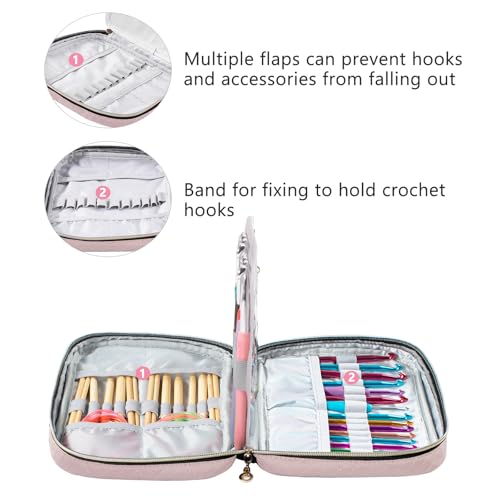 MYBAGZING Crochet Hook Case, Quilted Organizer for Crochet Hooks up to 8" - color: Pink