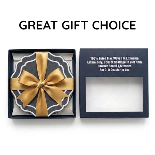 Linen Coasters for Drinks, Set of 6, 6 inch, Pewter - color: 1263 - Pewter, size: 6 inches