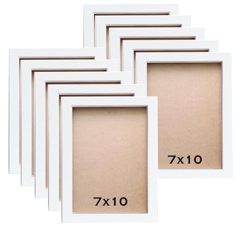 7x10 Picture Frames Set of 10.White Solid Wood Wall Mounted Frames - size: 7x10
