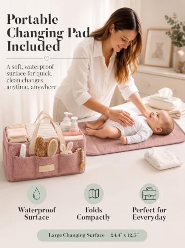 Baby Diaper Caddy Organizer with Waterproof Changing Pad, Pink - color: 2/ Pink Diaper Caddy with Changing Pad