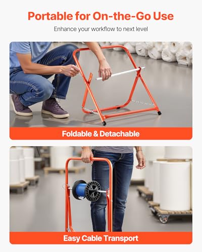 VEVOR Cable Caddy, Heavy Duty Steel Frame, Spool Holder for Electrical Wires, Portable Wire Dispenser for Up to 20 in Diameter Spools, 100 lbs Capacity for Cable Reels, Electrical Industrial Retail - style: Cable Caddy