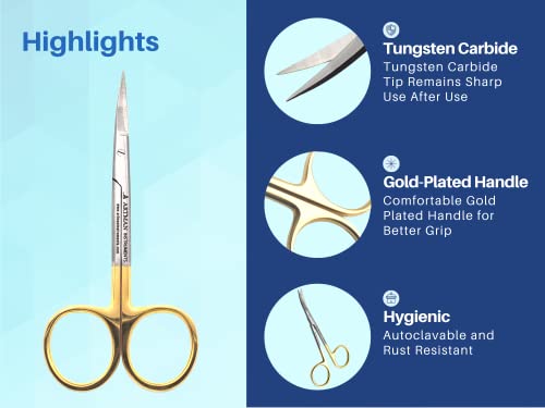 ARTMAN INSTRUMENTS Scissors 4.5 inch curved Iris Micro Dissecting Gold Plated handle Fine Point Dental Surgical Gum Scissors