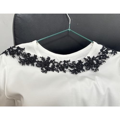 6cm*2yards Ivory White Luxury Beaded Embroidery Flower lace Appliques for Wedding Dresses Rhinestone Applique Patches Embroidery lace parches ropa (Black Color) - color: SPXB-TV0091BCL-2y-black