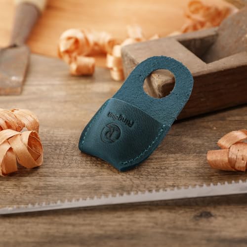 Ringsun Thumb Guard Wood Carving Tools, Leather Finger Protector, Handmade Carpenter Working Carving Kit Accessories, Blue - color: Blue