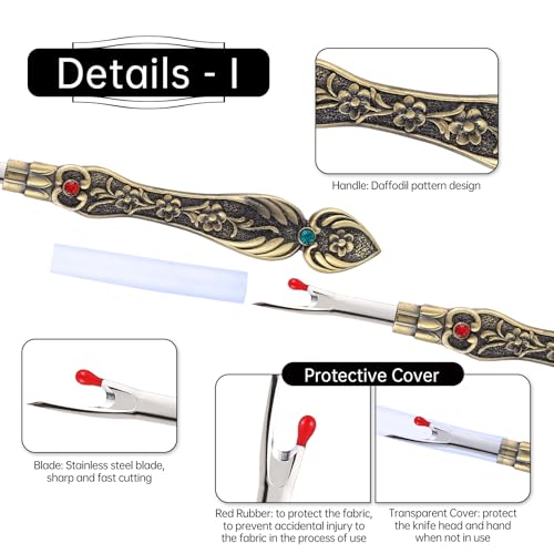 2Pcs Metal Seam Ripper Set, European Vintage Carved Handle Stitch Ripper, Sharp Seam Ripper Tool for Sewing with Storage Cases, Durable and Handy Crafting Removing Threads Tools - color: B