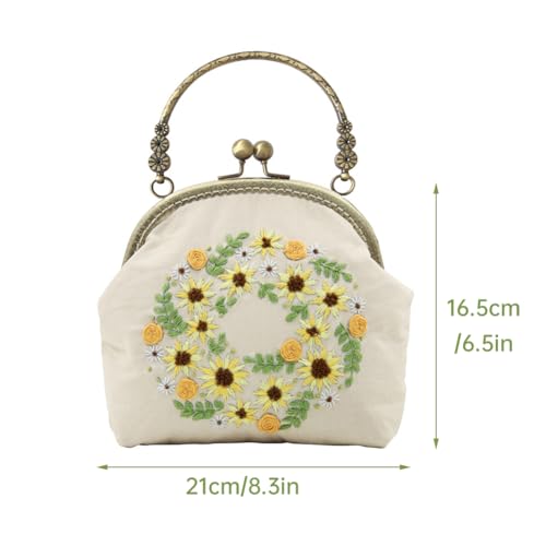 Flower Embroidery Kit Tote Bag, Embroidery Coin Purse Kits Handbag Hand Embroidery Kit for Adults Beginner with Embroidery Patterns, Embroidery Hoop,DIY Sewing Kit - color: cute floral