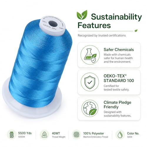 Simthread Embroidery Machine Thread 5000M 40WT Polyester, Aquamarine S064 - color: AquamarineS064