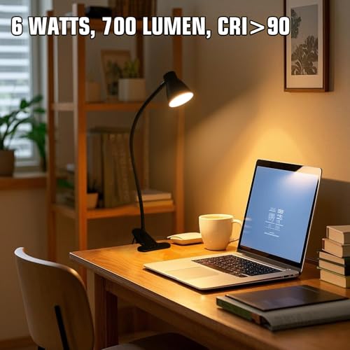 2 Pack Clip Desk Lamp, Ultra-Flexible Gooseneck Clip Reading Lights, 3000K-6500K Adjustable Color Temperature & Brightness, 6W Eye-Care LED for Office, Study, Bedside(USB Adapter Included) - size: 2 Packs Clip Lamp