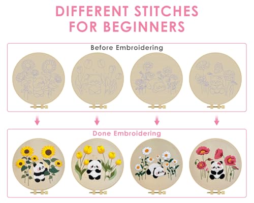 TINDTOP Embroidery Kit for Adult, Panda Embroidery Practice Kits - color: Panda 4 Sets