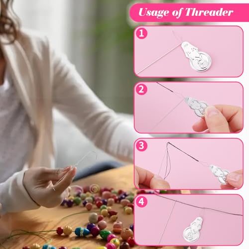 7 Pcs Bead Needle Stainless Steel, Easy-Grip Curved Needles for String Beads, Big Eye Beading Needle for DIY and Family Activities, Beading Needles Match with Bead Spinner