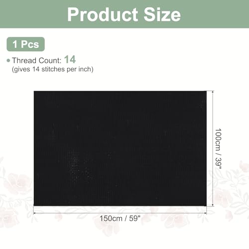 PATIKIL 14 Count Cross Stitch Cloth 59"x39", 1 Pcs Embroidery Cotton Fabric DIY Cross Stitch for Handmade Needlework Art Crafts Machine Embroidery, Black - color: Black, size: 59"x39"