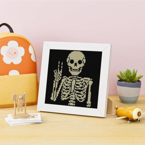 Punk Skeleton Stamped Cross Stitch Kits for Adults Beginners with Frame - color: skeleton Cross Stitch Kits