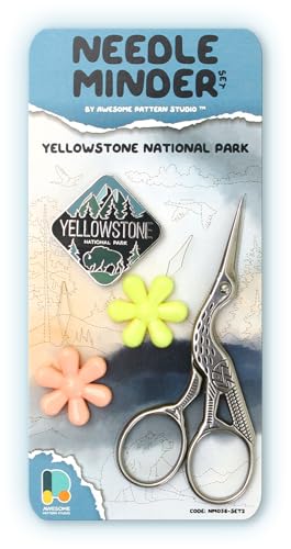 Awesome Pattern Studio Needle Minder Set - Yellowstone Magnetic Needle Minder + 2 Needle Threaders + Crane Scissors. Enamel Pin for Cross Stitch, Embroidery and Craft - size: Yellowstone Classic Design - SET #2