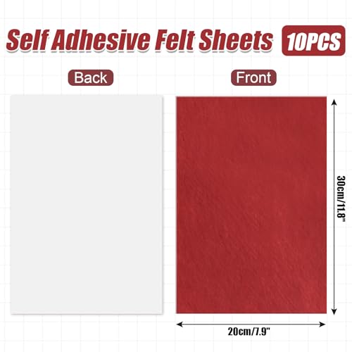 Bonsicoky Red Self Adhesive Felt Sheets, 10 Pack, A4 Size (8" x 12") - color: Red