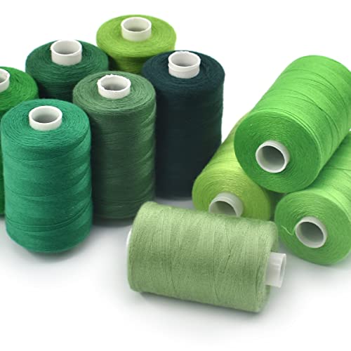 Sewing Thread 10 Color Sewing Industrial Purpose 1000 Yards Per Spool 40S/2 Polyester for DIY Sewing Machine,Embroidery Machine,Hand Sewing (Green) - color: Green