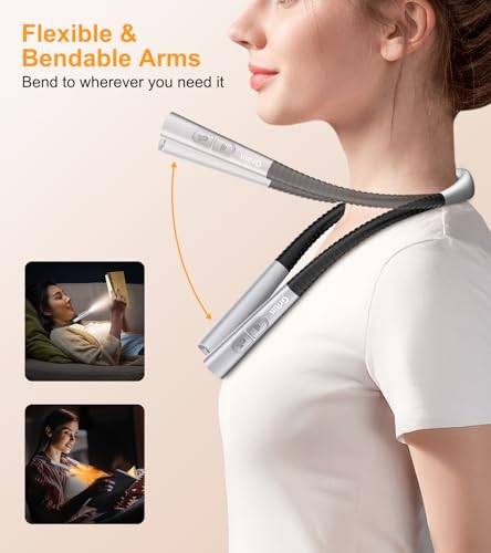 Gritin Book Light, Eye Caring 4-Color&5-Brightness Neck Light Reading Light - color: Gray, size: Upgraded