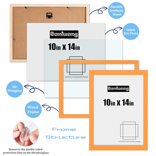 10x14 inch Wood Picture Frames for Wall Hanging,Diamond Painting Frames Rectangle Baby Scan Picture Frame for Family Walls Decoration,Anniversary,Wedding,Christmas,Halloween,Shower,Certificate (Orange) - color: Orange, size: 10x14 inch