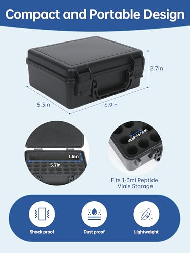 Peptide Case | Peptides Vials Case, Vial Storage+Vial Caps (3ml - 32Slots) - color: 32-shots×3ml + 1-slot×30ml + 10 Vial Caps (Black)